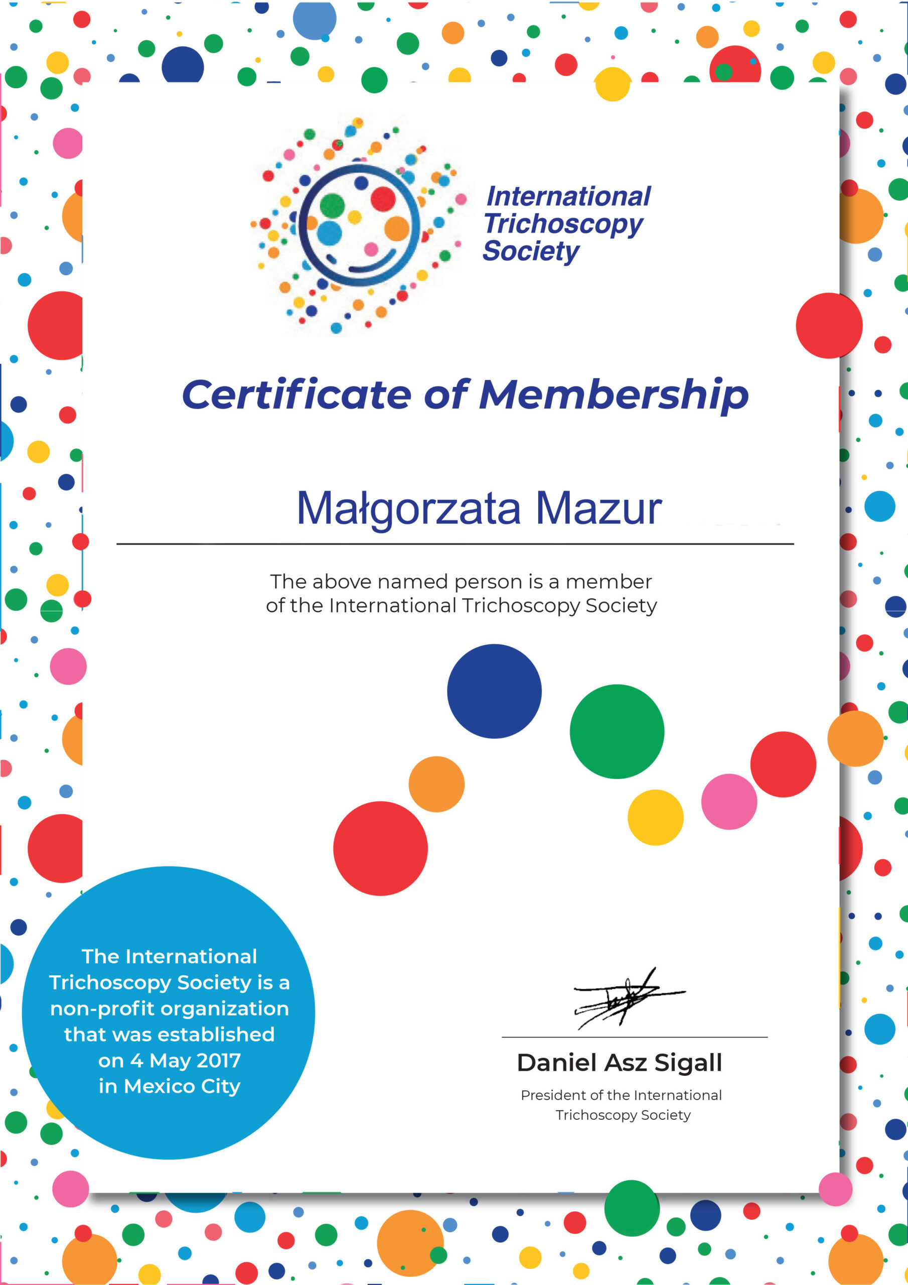 Certyfikat Międzynarodowego Towarzystwa Trychologicznego